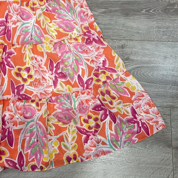 NWOT Chaps Coral Pink Yellow Floral Lined Tiered Chiffon Midi Skirt MP - Picture 13 of 14